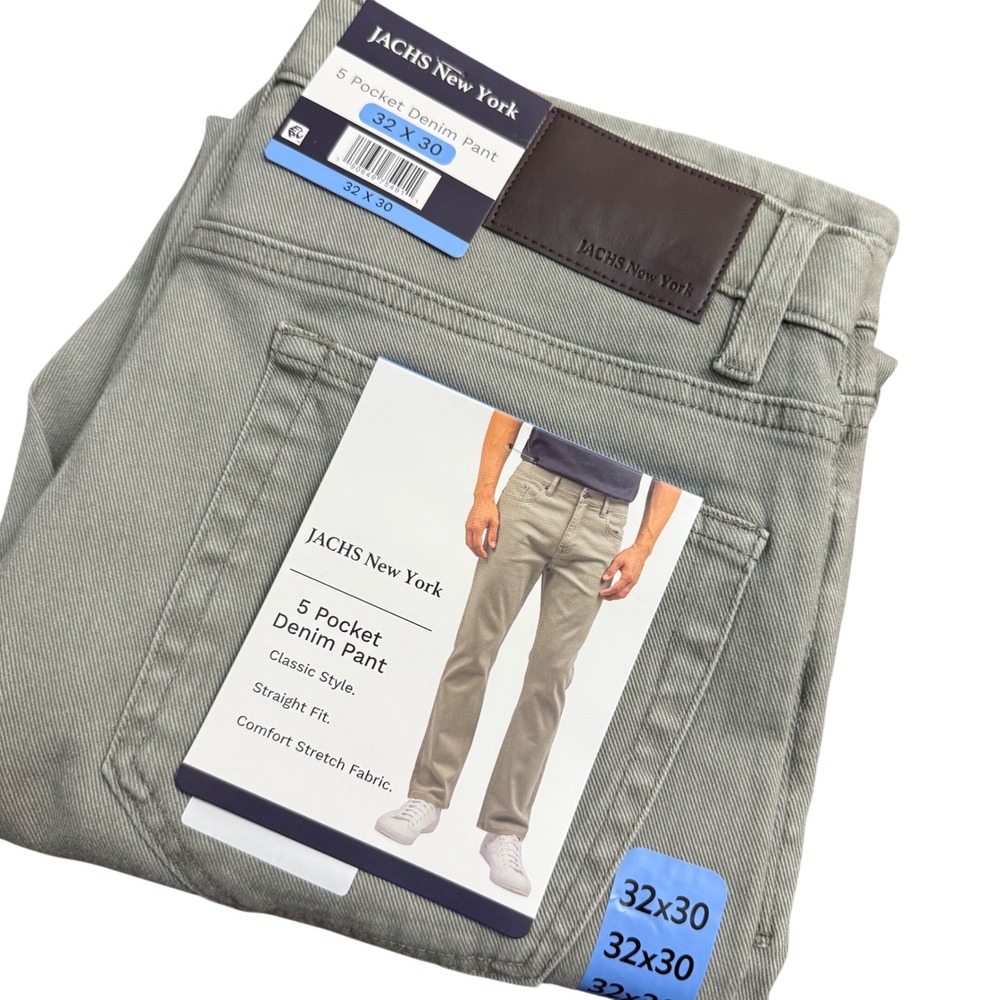 Jachs New York Mens 5 Pocket Denim Pant Olive Straight Fit 32x30 (32x29)